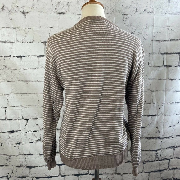 Jaeger Vintage Striped Ivory cream button up cardigan sweater Size Medium - Picture 3 of 11